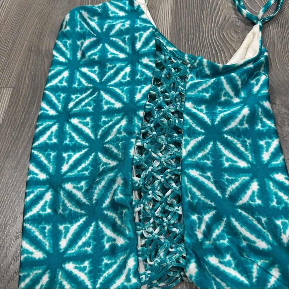 Amuse‎ Society Turquoise Tie Dye Alyssa One Piece Swimsuit XS Knotted Side NWT